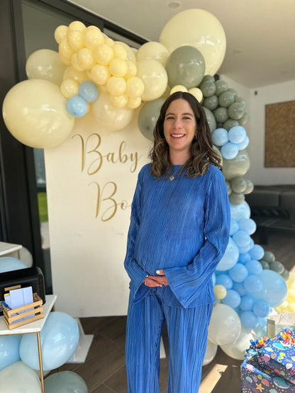 Conjunto de maternidad Mayte, azul corrugado