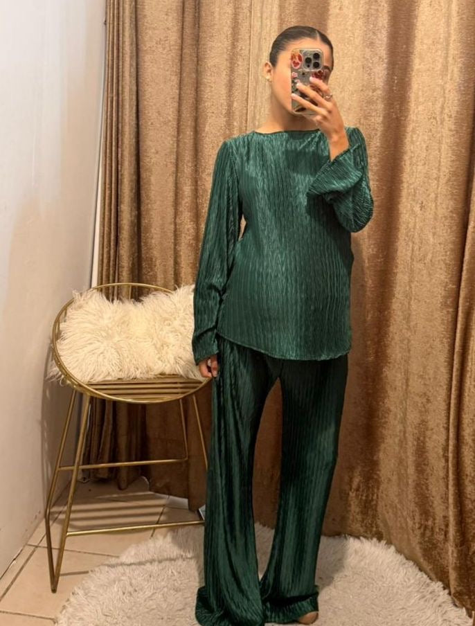 Conjunto de maternidad Mayte, verde medellín corrugado CH-XG