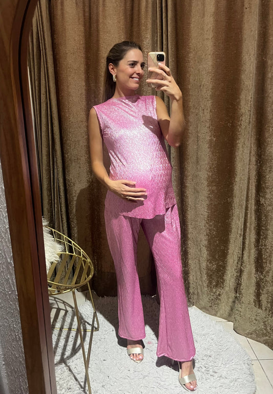 Conjunto de maternidad Mayte, rosa brilloso corrugado CH