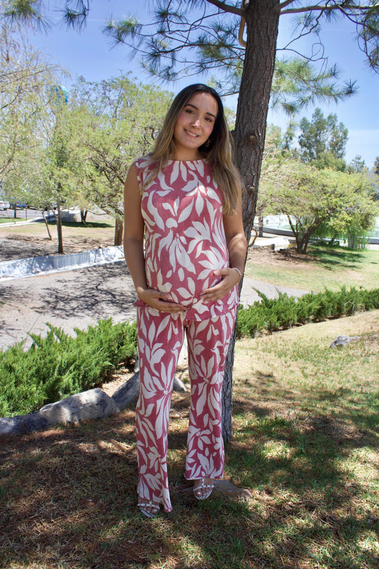 Conjunto de maternidad Mayte, rosa flores beige CH,G
