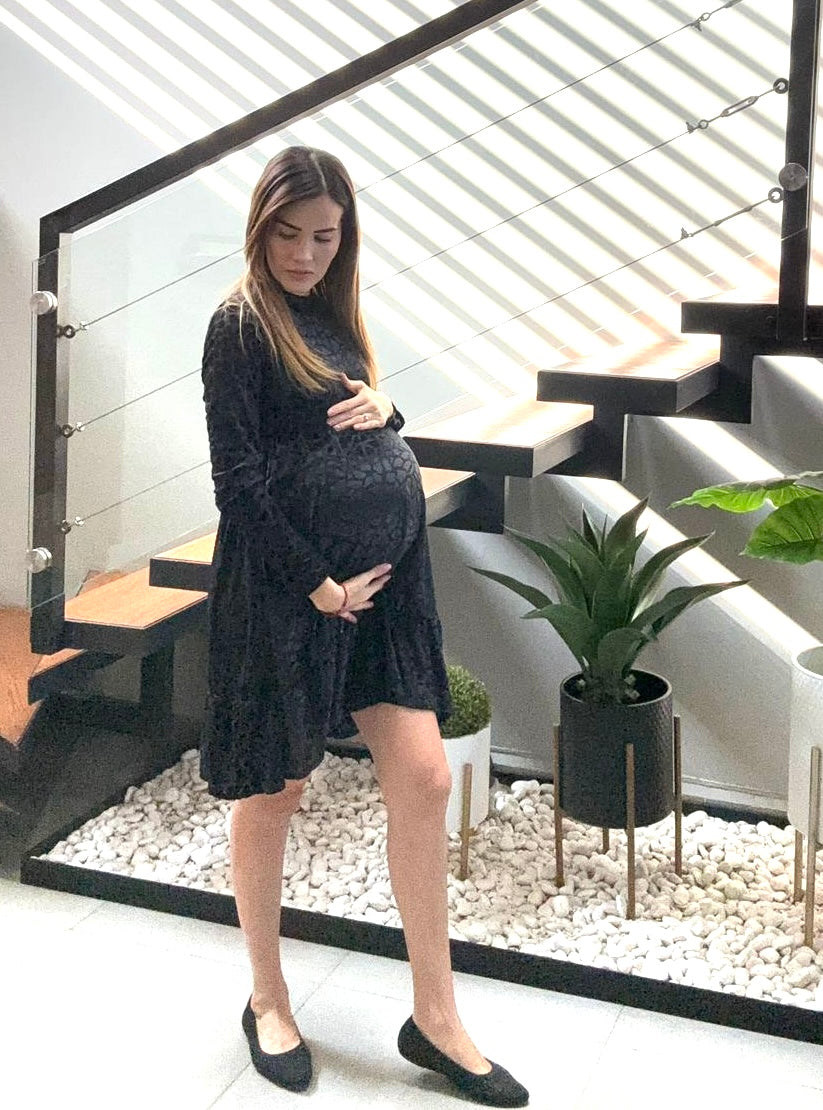 Vestido de maternidad, Gaby corto negro terciopelo textura CH