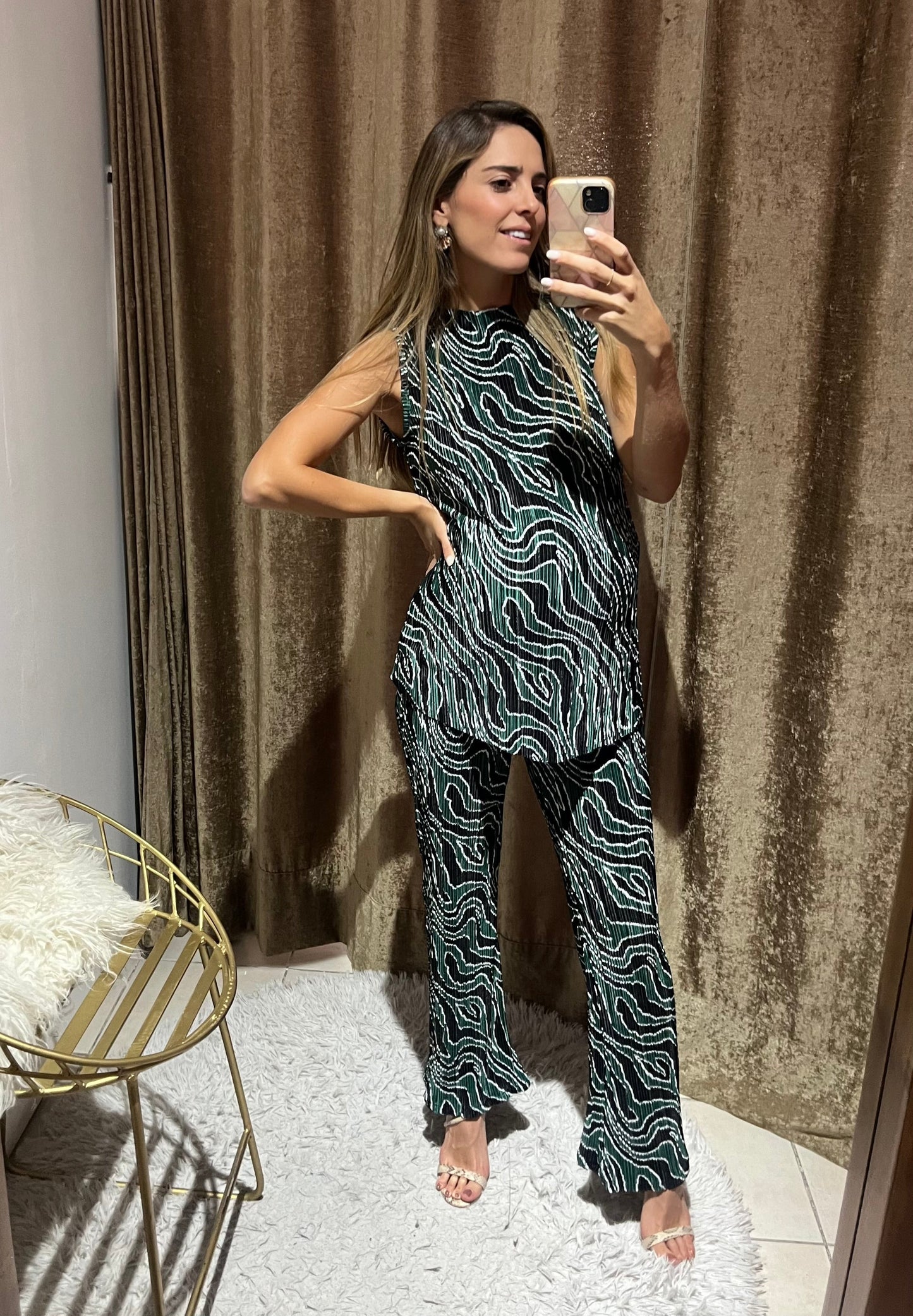 Conjunto de maternidad Mayte, verde con negro corrugado G y XG