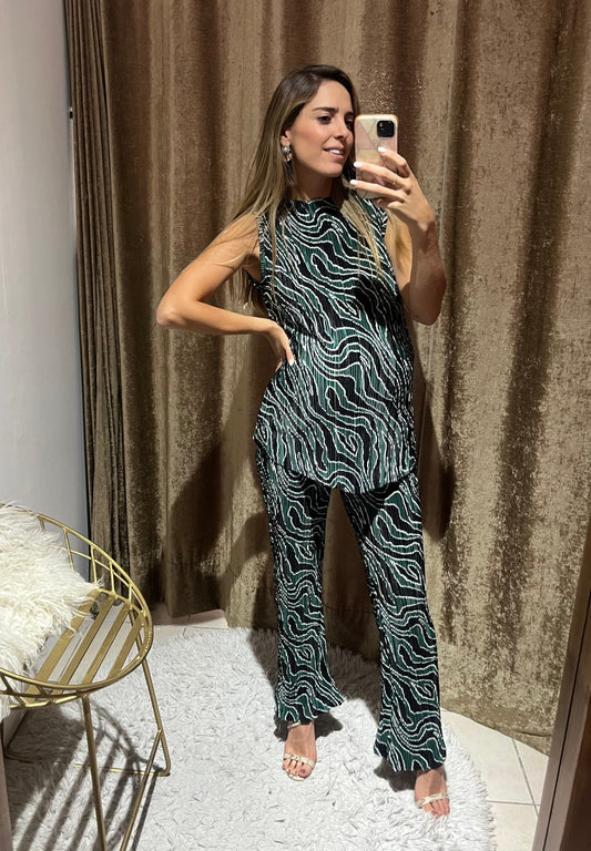 Conjunto de maternidad Mayte, verde con negro corrugado G y XG