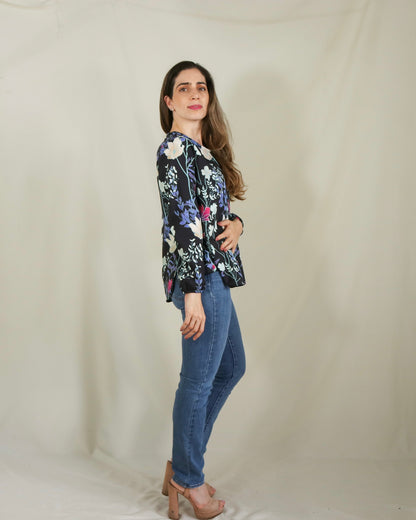 Blusa de lactancia, Ruth negra flores blancas M
