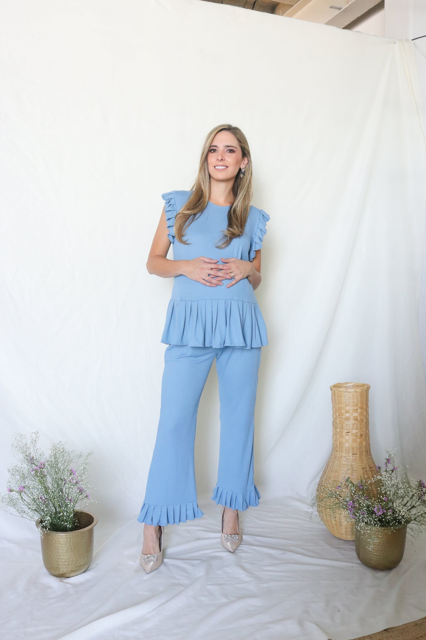Conjunto de maternidad Imelda, azul rayitas