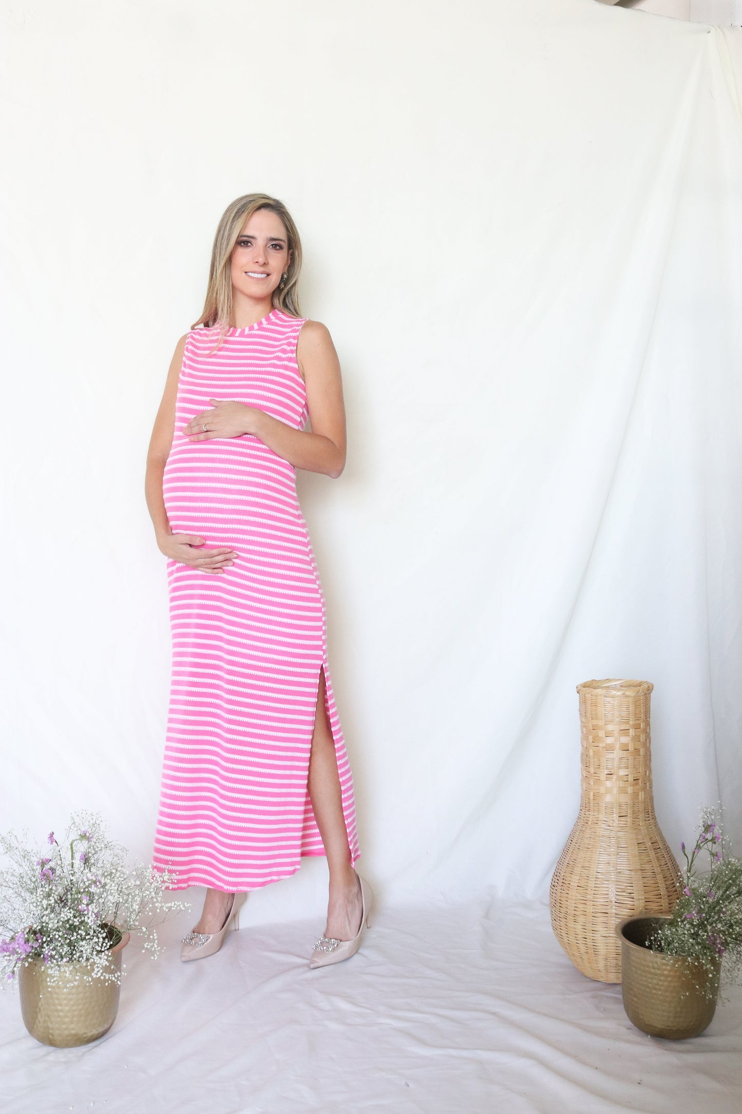 Vestido de maternidad Leslie, rosa barbie rayas CH