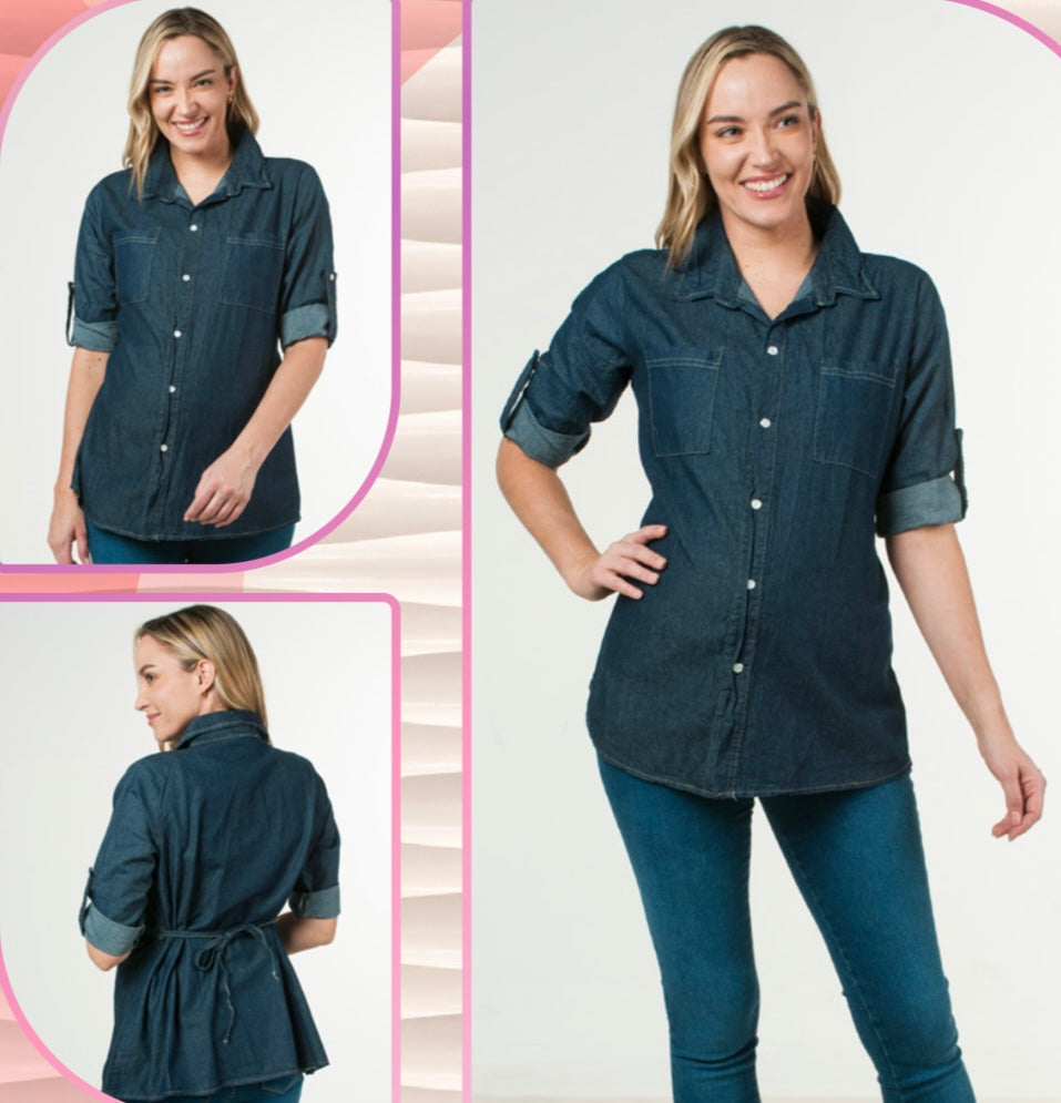 Blusa de maternidad, mezclilla botones
