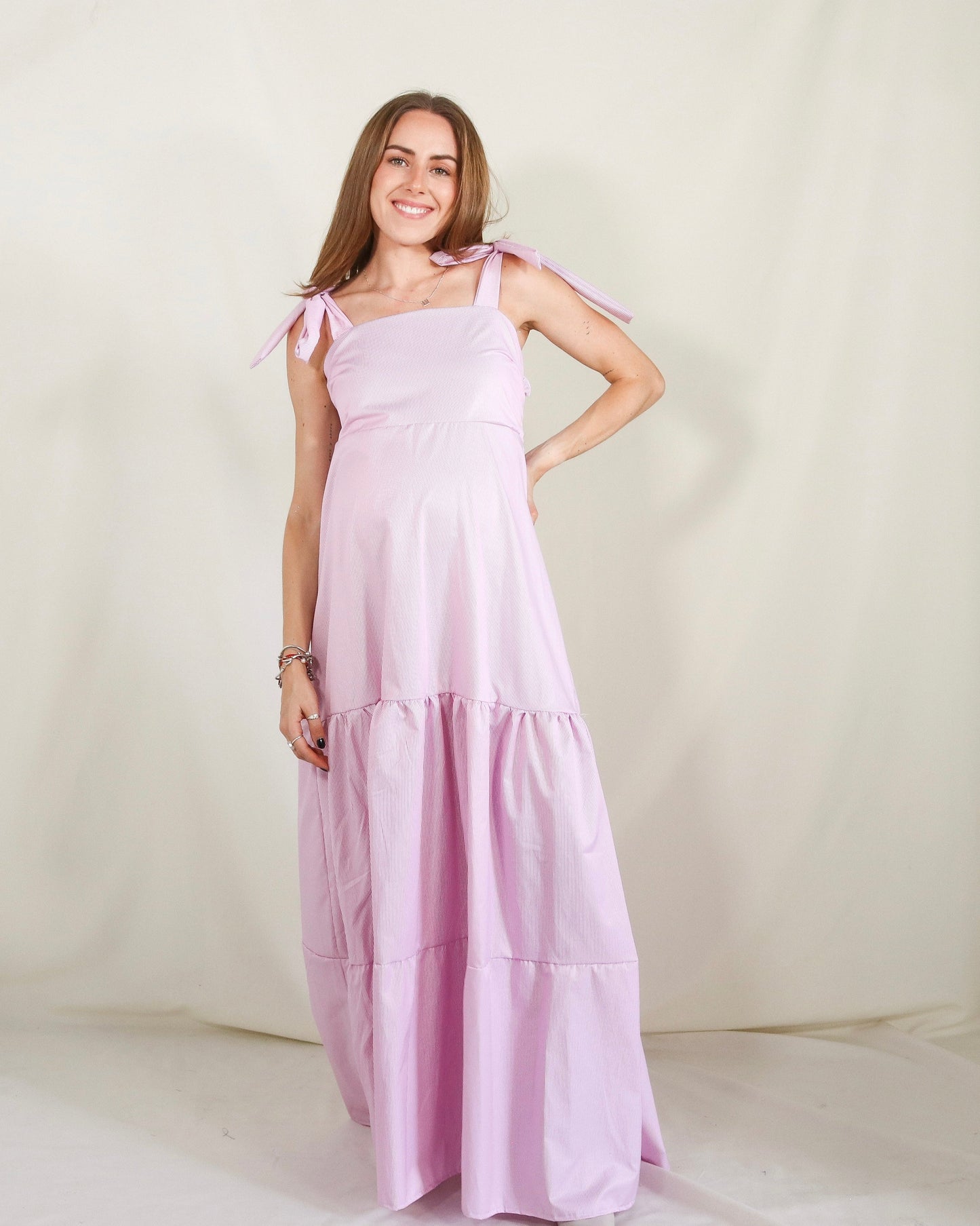 Vestido de maternidad Dalia rosa rayitas G