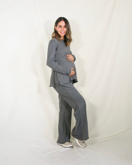 Conjunto de maternidad Cinthya, gris rayitas CH y XG