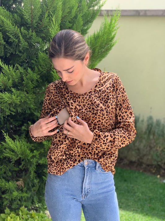 Blusa de lactancia Daniela, leopardo XG