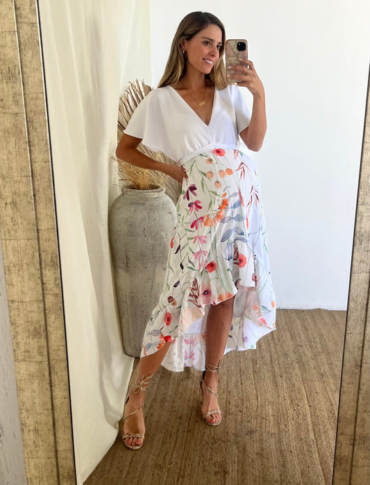 Vestido de Maternidad, Love Carlota blanco con flores pasteles G