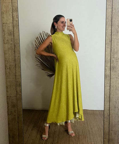 Vestido de maternidad Sonia, Verde Opaco Corrugado CH,M,G,XG