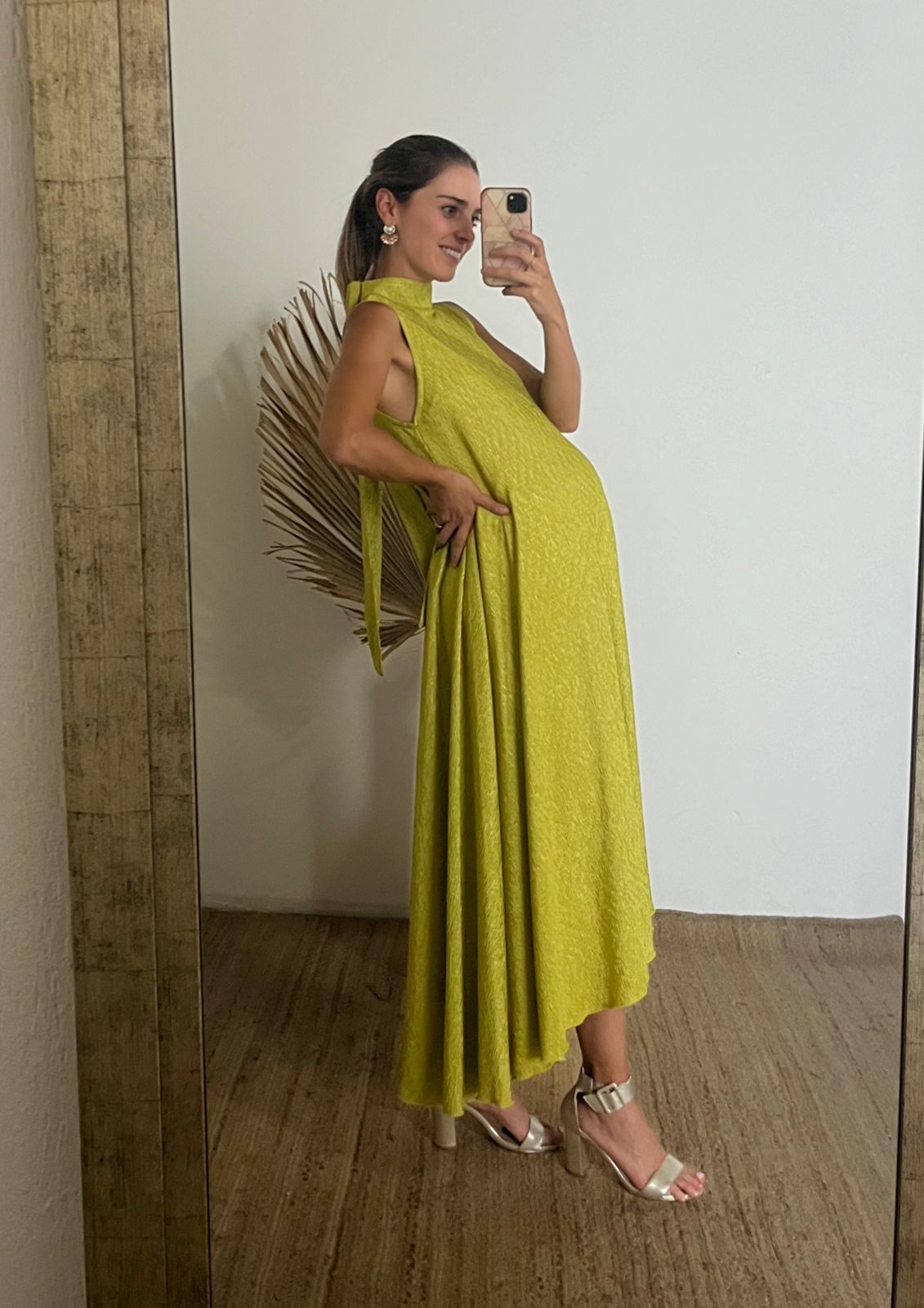 Vestido de maternidad Sonia, verde opaco corrugado G