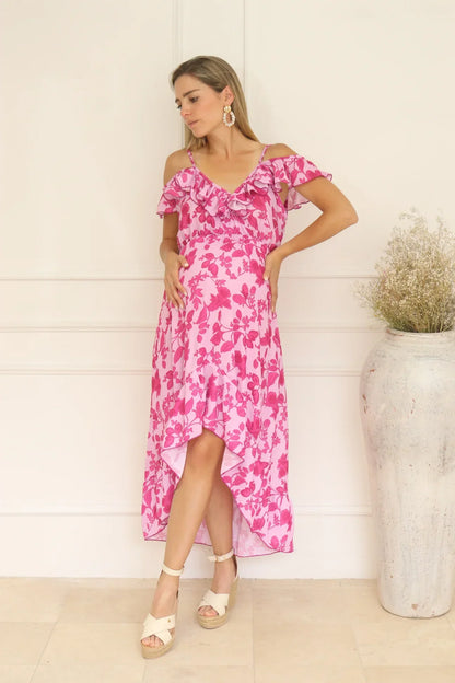 Vestido de maternidad y lactancia, Carlota Rosa flores Rosas CH,G,XG