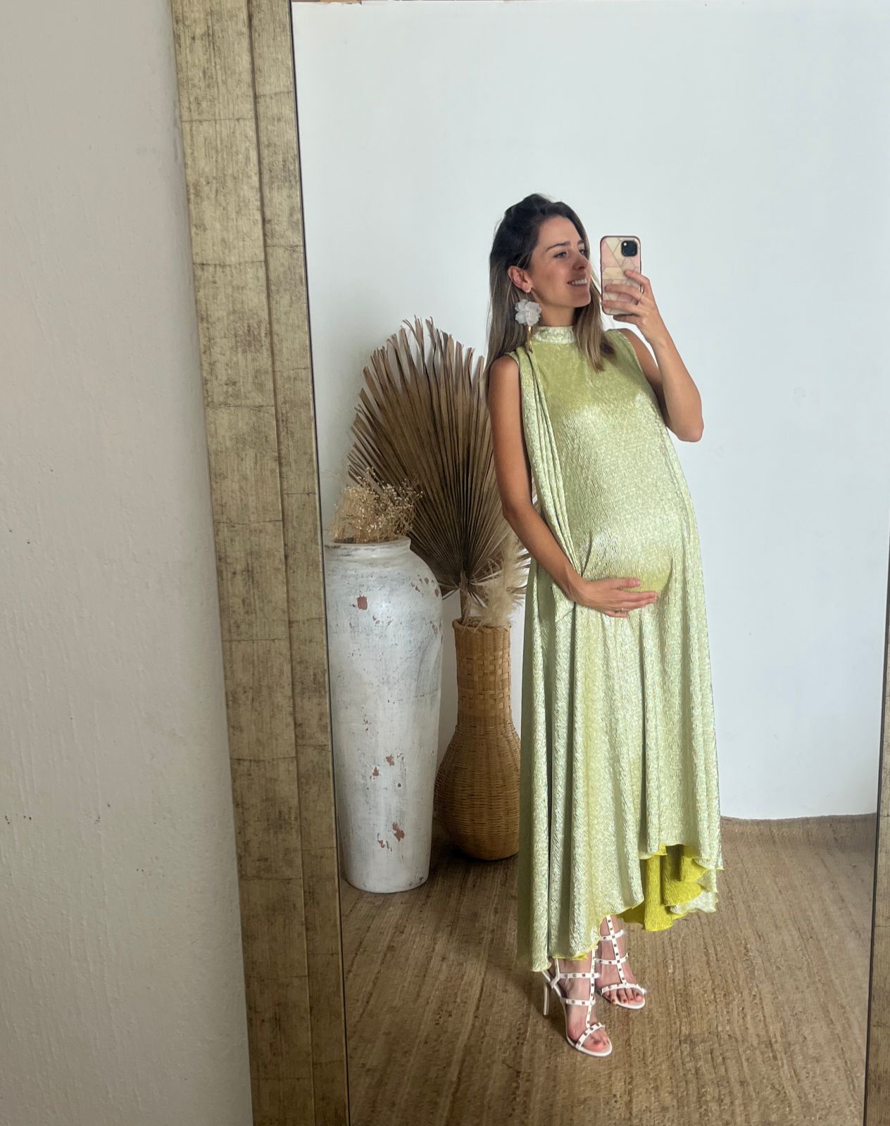 Vestido de Maternidad Sonia, Verde Claro Brilloso Corrugado M,G