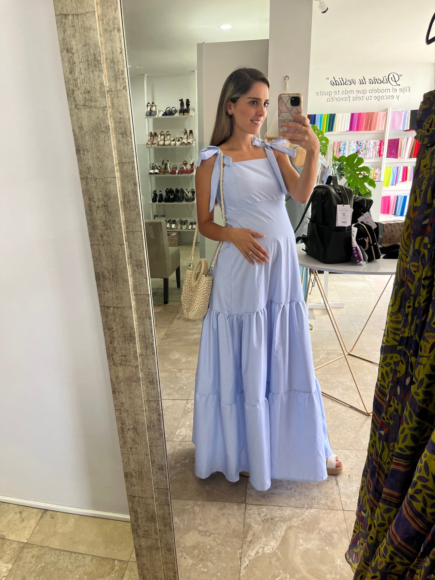 Vestido de maternidad Dalia azul rayitas CH y XG