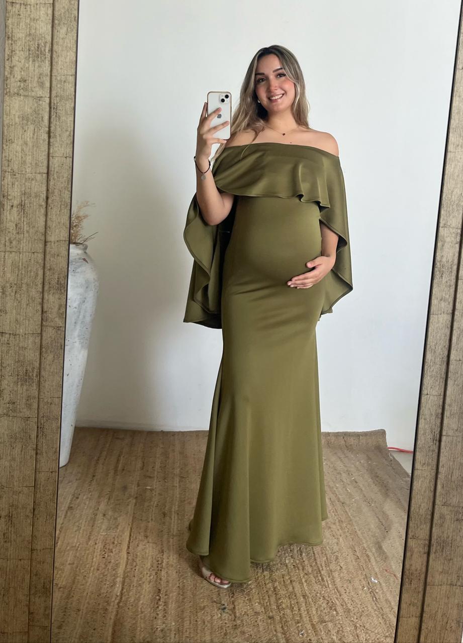 Vestido de maternidad Amparo, verde olivo neopreno CH
