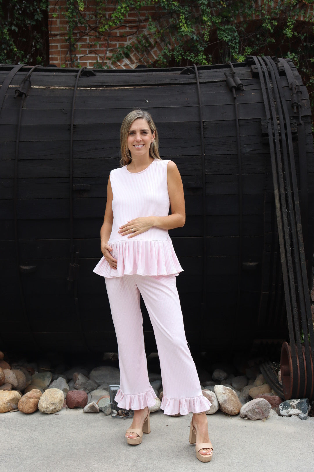 Conjunto de maternidad Imelda Rosa Rayitas Claro