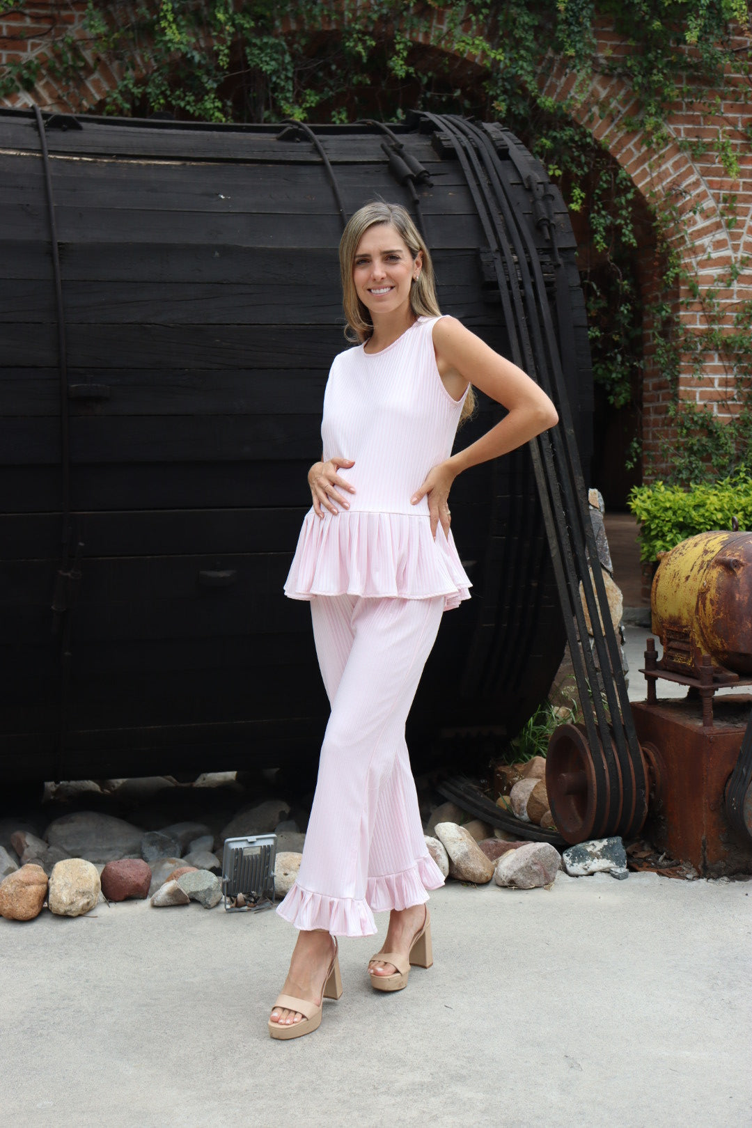Conjunto de maternidad Imelda Rosa Rayitas Claro
