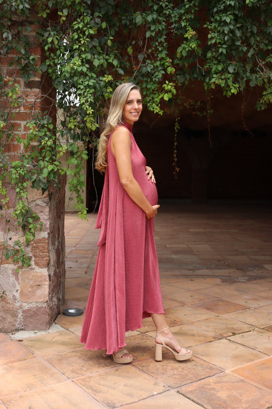 Vestido de maternidad Sonia Rosa Quemado Corrugado