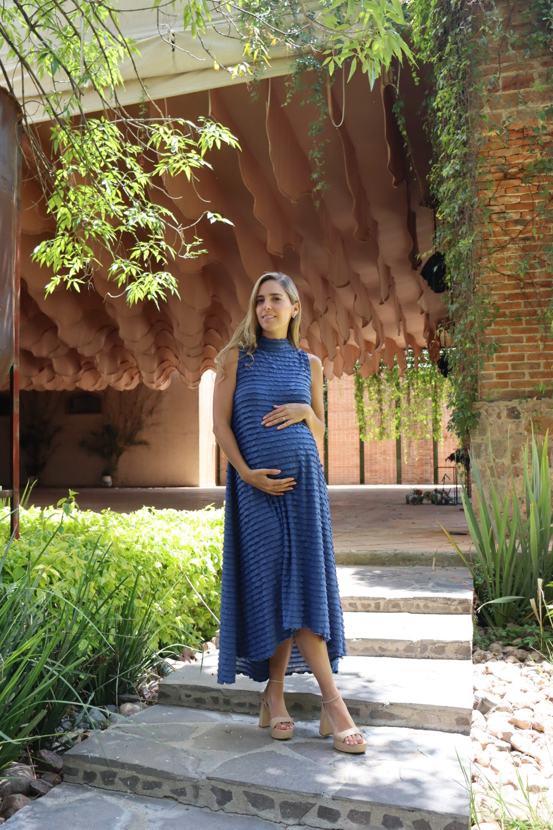 Vestido de maternidad Sonia Azul Ondas Corrugadas