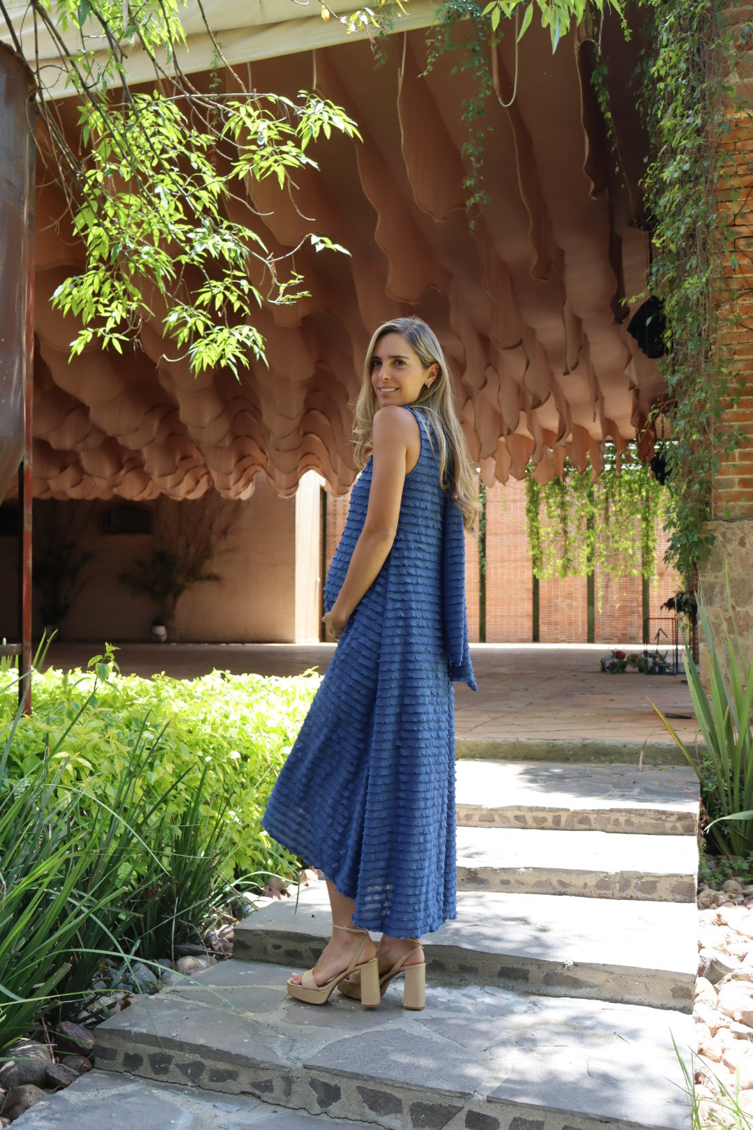 Vestido de maternidad Sonia Azul Ondas Corrugadas