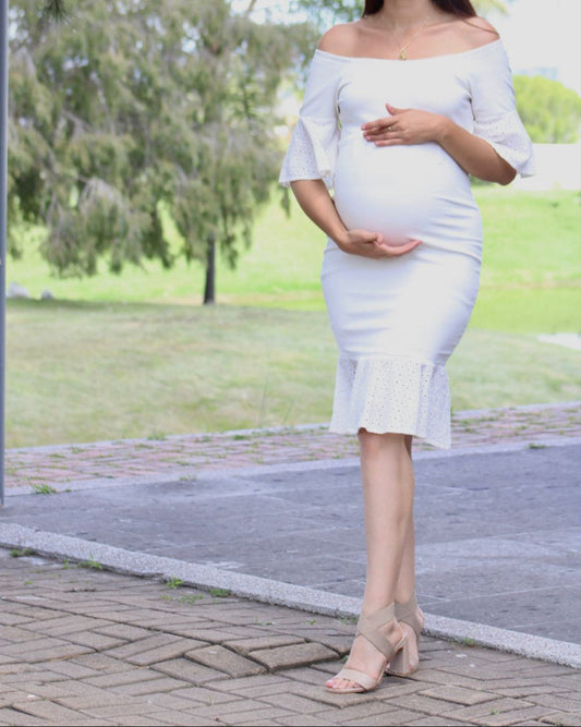 Vestido de maternidad, Ximena Ivory mangas encaje
