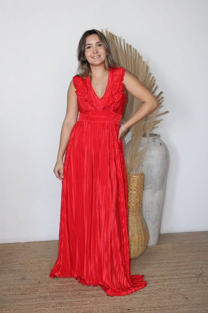 Vestido Xiomara de maternidad y lactancia rojo corrugado