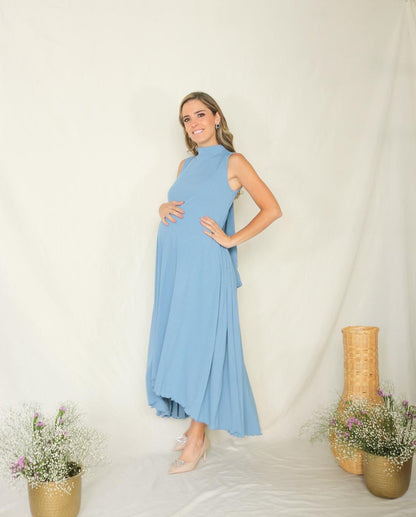 Vestido de Maternidad Sonia, Azul Polvo Plisada CH,M,G,XG