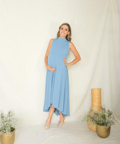 Vestido de Maternidad Sonia, Azul Polvo Plisada CH,M,G,XG