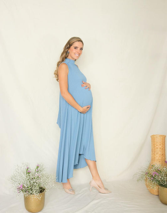 Vestido de Maternidad Sonia, Azul Polvo Plisada CH,M,G,XG