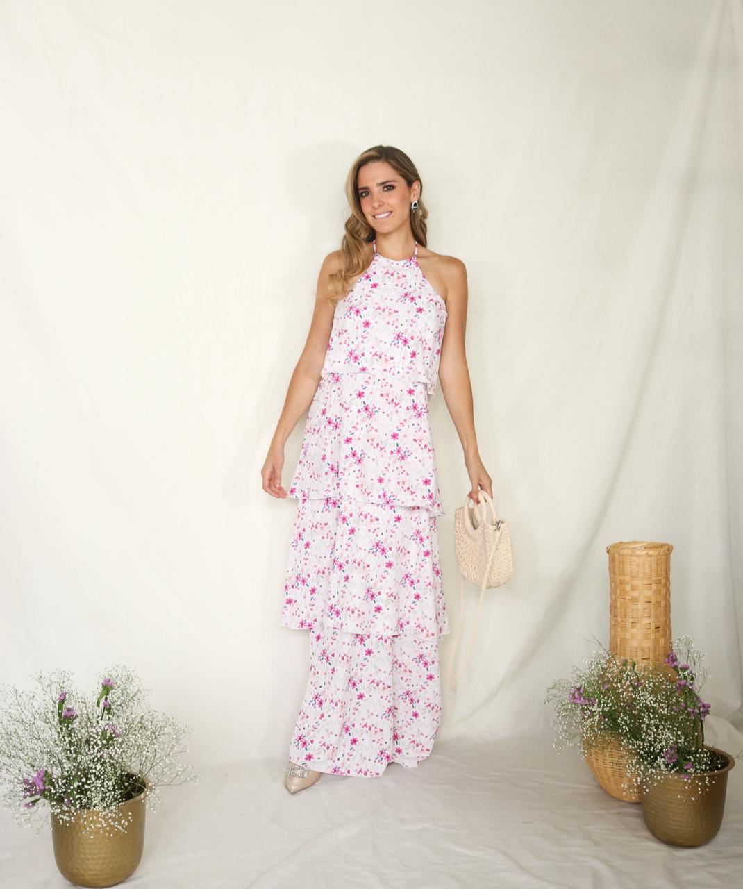 Vestido de maternidad, Tatiana blanco florecitas moradas