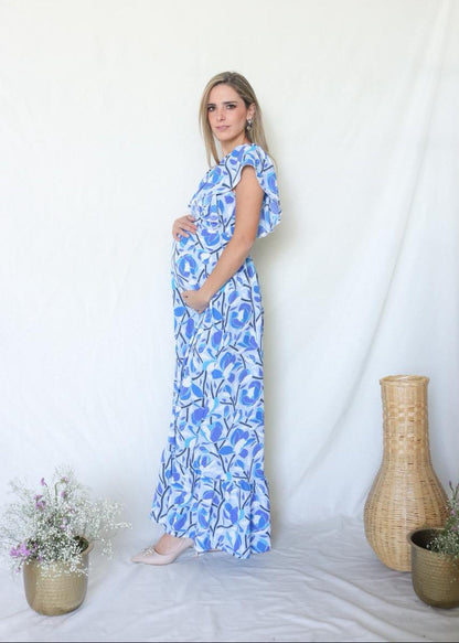 Vestido de Maternidad, Cristina Azul Flores Tallos CH