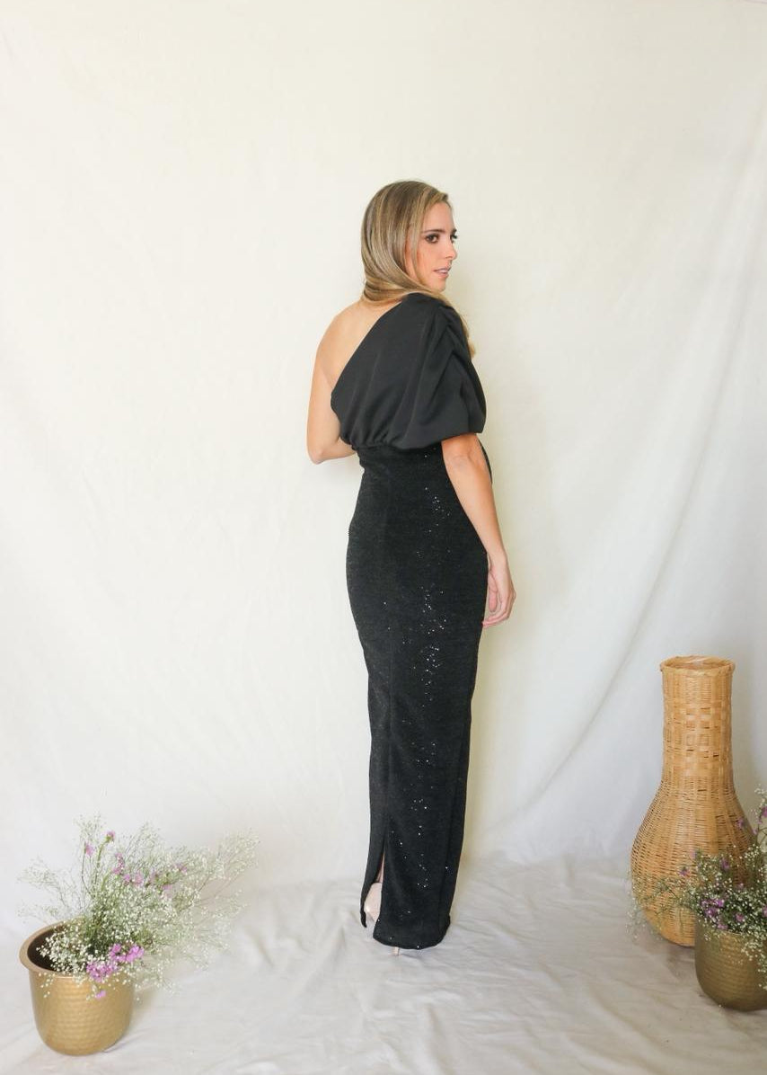 Vestido de maternidad Geraldine, negro brillos