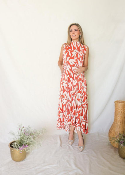 Vestido de maternidad Sonia, flores naranjas corrugado XG