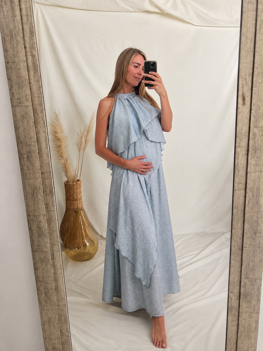 Vestido Ariel de maternidad y lactancia brillos plateado