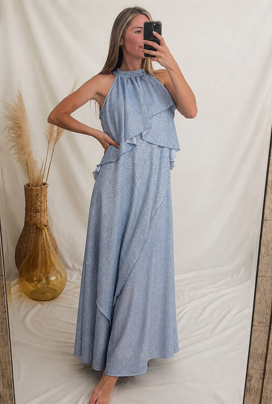 Vestido Ariel de maternidad y lactancia brillos plateado