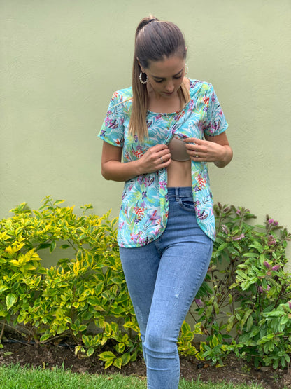 Blusa de lactancia, Diana azul flores aqua