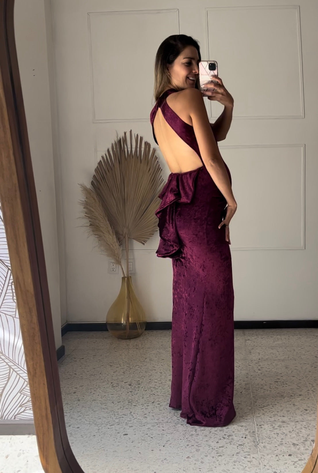 Vestido maternidad Eugenia largo terciopelo vino XG