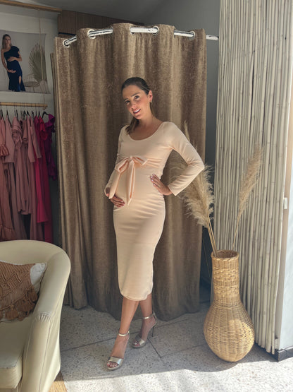 Vestido de maternidad, Olivia durazno con moño y mangas