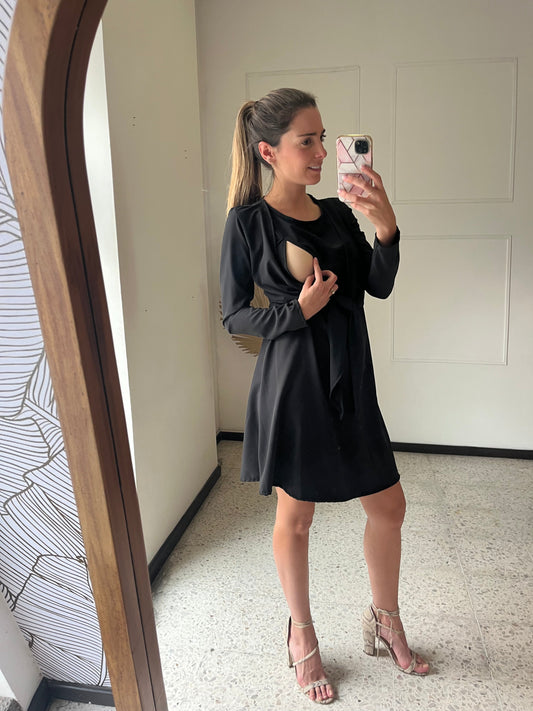 Vestido maternidad y lactancia Romina Negro CH a XG