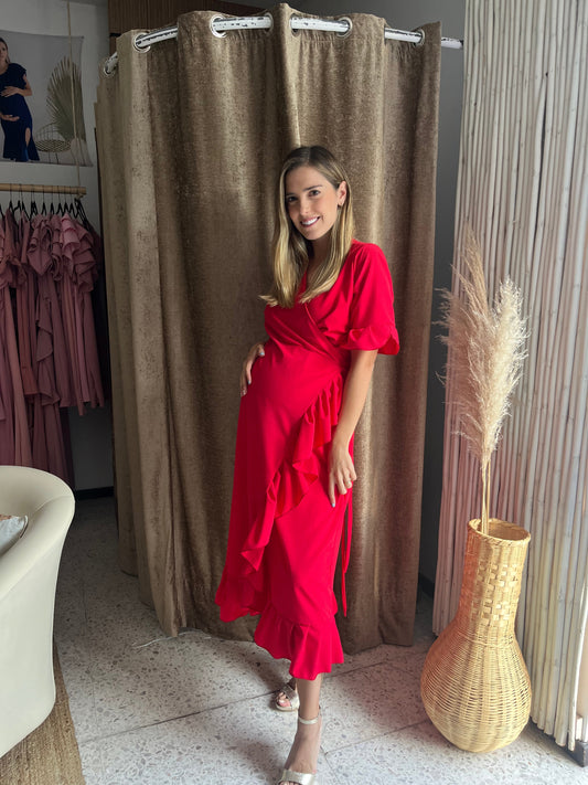 Vestido de Maternidad, Ursula Rojo con Olanes CH y XG