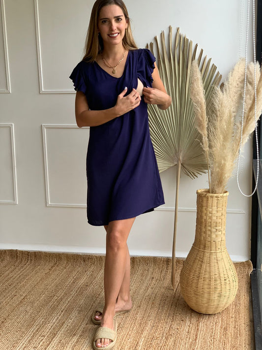 Vestido de lactancia, Isabella con olán azul XG